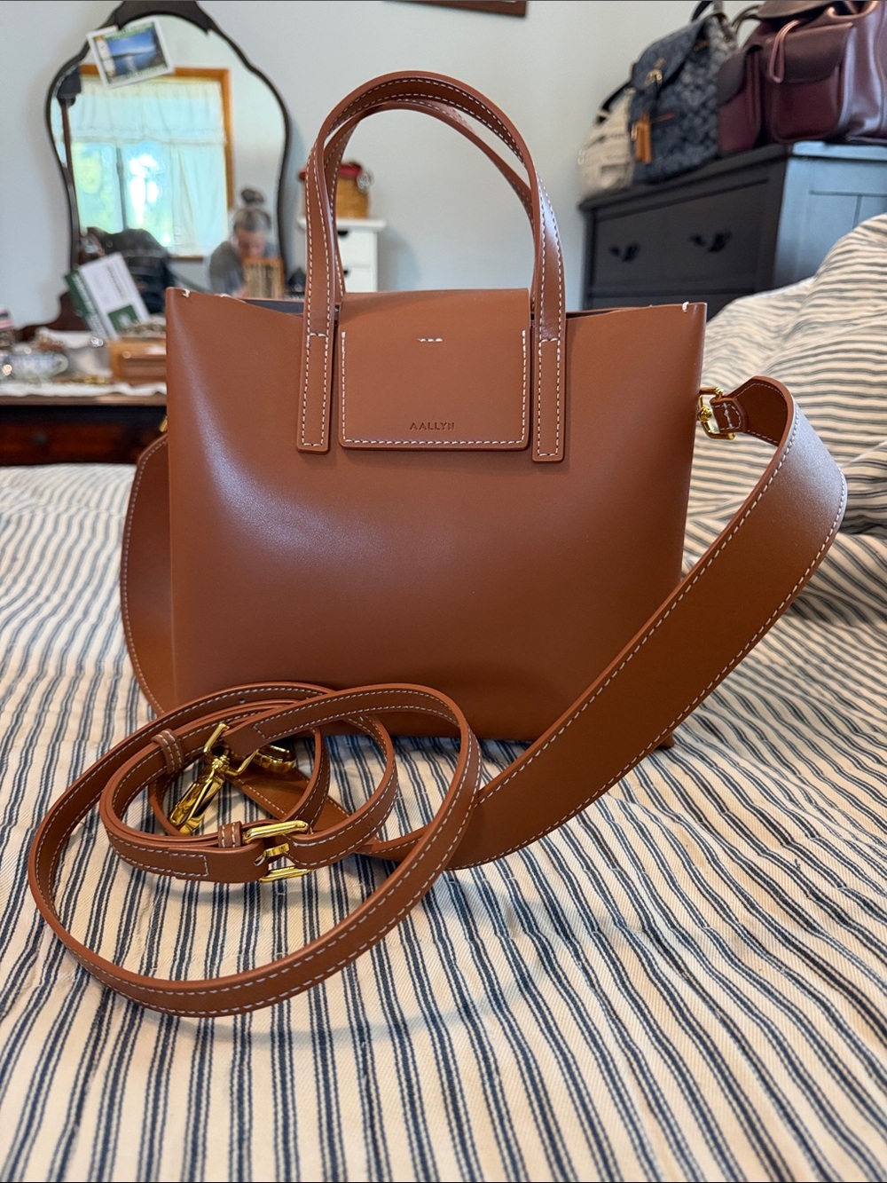 Allyn Stella Brown Leather Top-Handle Tote with Detachable Strap